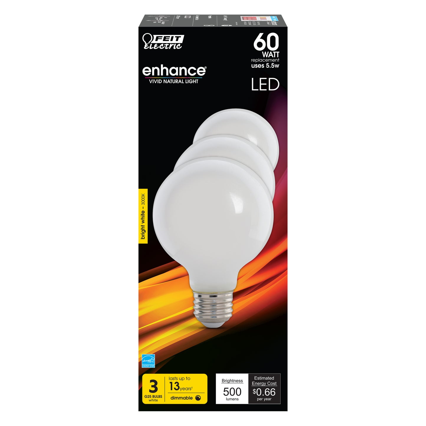 5.5W (60W Replacement) E26 Base Bright White (3000K) G25 Dimmable Frost Filament LED Light Bulb (3-Pack)