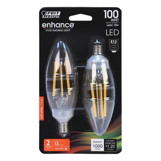 10W (100W Replacement) Blunt Tip Soft White (2700K) E12 Base B10 Filament LED (2 - Pack) - Worldwide Electric Supplies