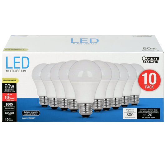 10W (60W Replacement) Daylight (5000K) E26 Base A19 General Purpose LED Light Bulb (10 - Pack) - Worldwide Electric Supplies