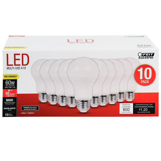 10W (60W Replacement) Warm White (3000K) E26 Base A19 General Purpose LED Bulb (10 - Pack) - Worldwide Electric Supplies