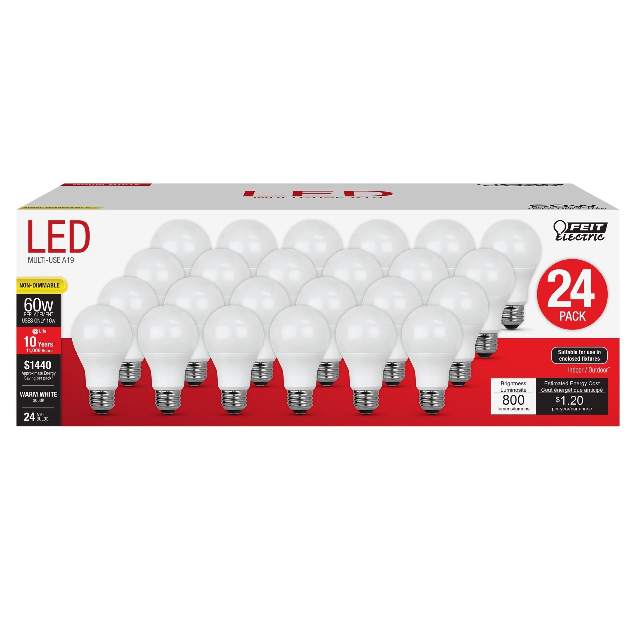 10W (60W Replacement) Warm White A19 Non - Dimmable LED Light Bulb 24Pack - Worldwide Electric Supplies