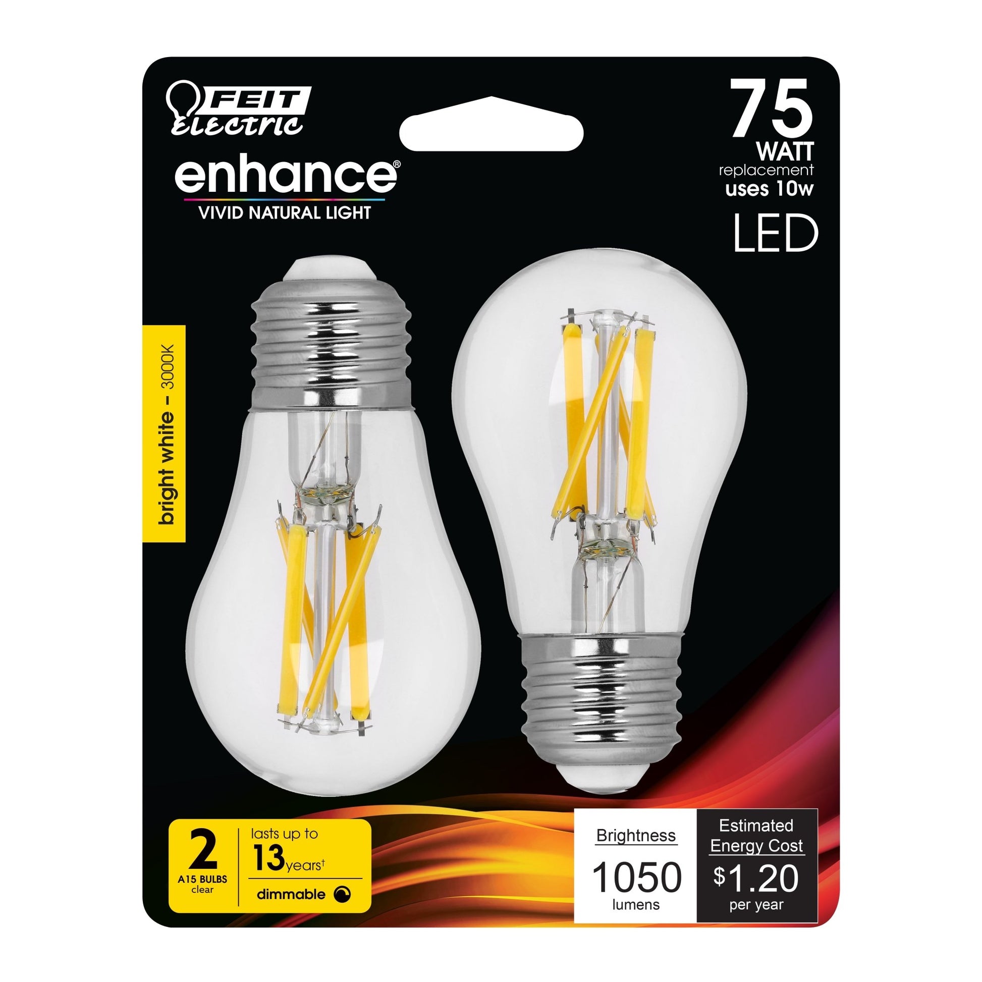 10W (75W Replacement) Bright White (3000K) E26 Base A15 Dimmable Enhance Filament LED Bulb (2 - Pack) - Worldwide Electric Supplies