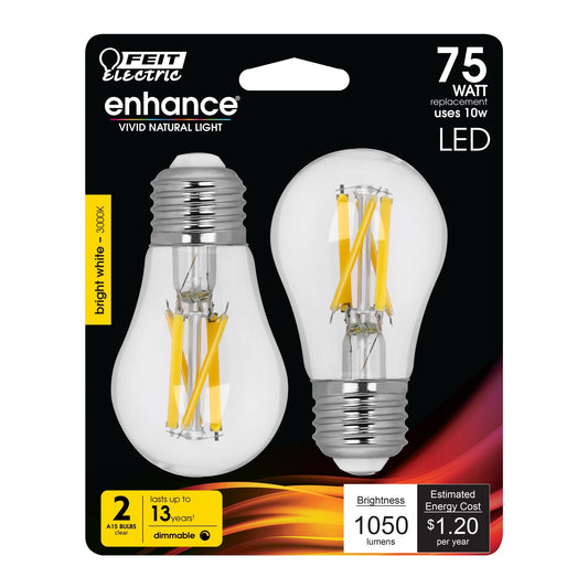 10W (75W Replacement) Bright White (3000K) E26 Base A15 Dimmable Enhance Filament LED Bulb (2 - Pack) - Worldwide Electric Supplies
