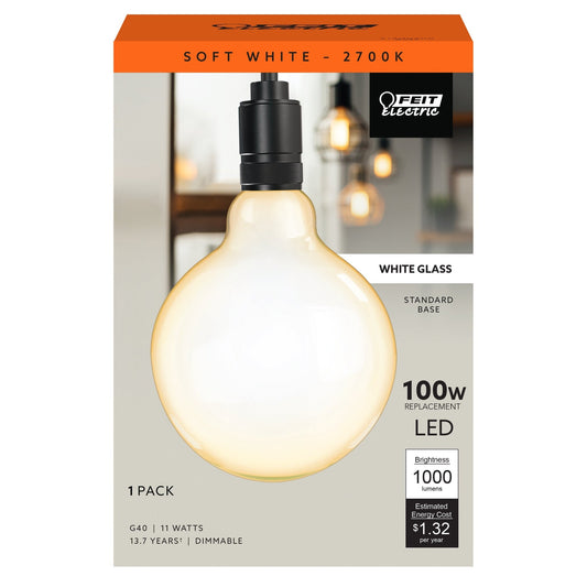 11W (100W Replacement) G40 E26 Dimmable Frosted Glass Vintage Edison LED Light Bulb, Soft White - Worldwide Electric Supplies