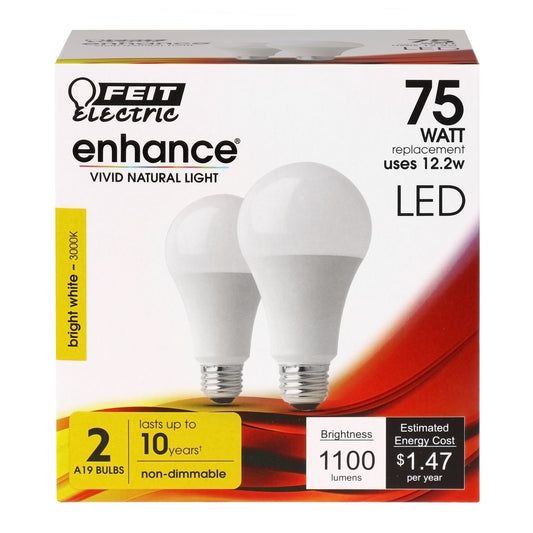 12.2W (75W Replacement) A19 Bright White General Purpose LED (2 - Pack) - Worldwide Electric Supplies