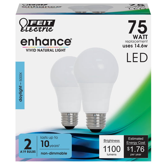 12.2W (75W Replacement) A19 Daylight Omnidirectional General Purpose LED (2 - Pack) - Worldwide Electric Supplies