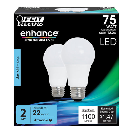 12.2W (75W Replacement) Daylight (5000K) E26 Base A19 Dimmable General Purpose LED (2 - Pack) - Worldwide Electric Supplies