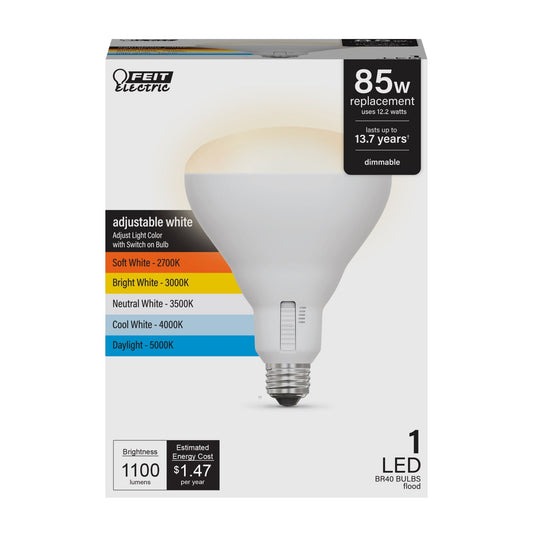 12.2W (85W Replacement) Adjustable White (5CCT) E26 Base Dimmable BR40 Shape LED Bulb - Worldwide Electric Supplies