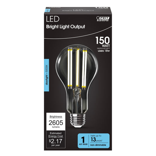 12W (150 W Replacement) Daylight (5000K) A21 E26 Base Dimmable Bright Light Output LED Filament Light Bulb - Worldwide Electric Supplies