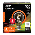 15W (100W Equivalent) Soft White (2700K) A19 Dimmable General Purpose Clear Glass Filament Enhance LED (2 - Pack) - Worldwide Electric Supplies