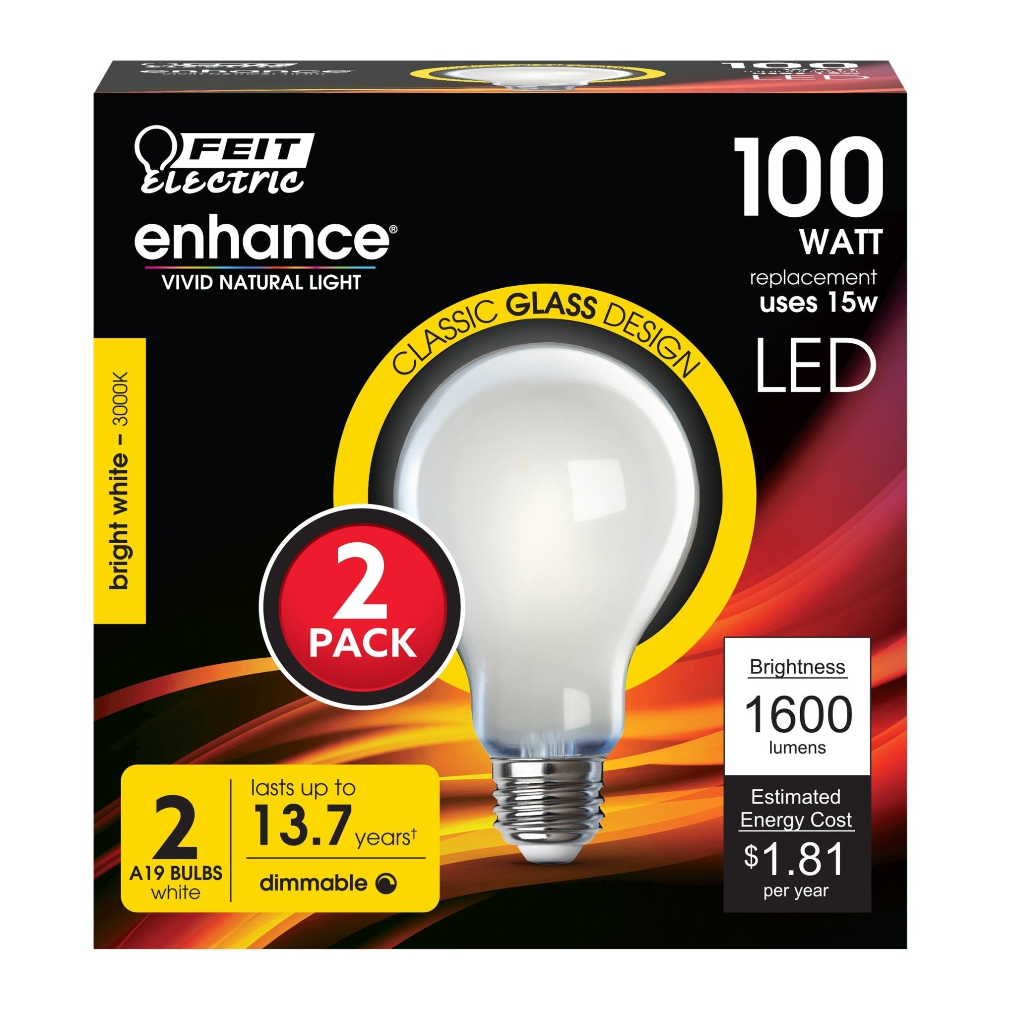 15W (100W Replacement) Bright White (3000K) A19 (E26 Base) Frost Filament LED (2 - Pack) - Worldwide Electric Supplies