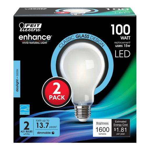 15W (100W Replacement) Daylight (5000K) E26 Base A21 Enhance Frosted Dimmable LED Light Bulb (2 - Pack) - Worldwide Electric Supplies