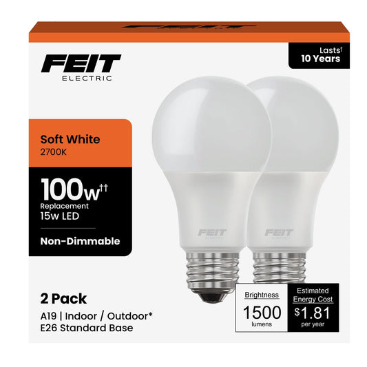 15W (100W Replacement) Soft White (2700K) A19 General Purpose LED (2 - Pack) - Worldwide Electric Supplies