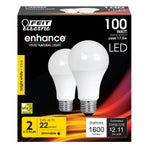 17.5W (100W Replacement) Warm White (3000K) A19 (E26 Base) Dimmable Enhance LED (2 - Pack) - Worldwide Electric Supplies