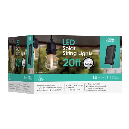 20 ft. Soft White (2700K) Solar Powered LED String Lights - Worldwide Electric Supplies