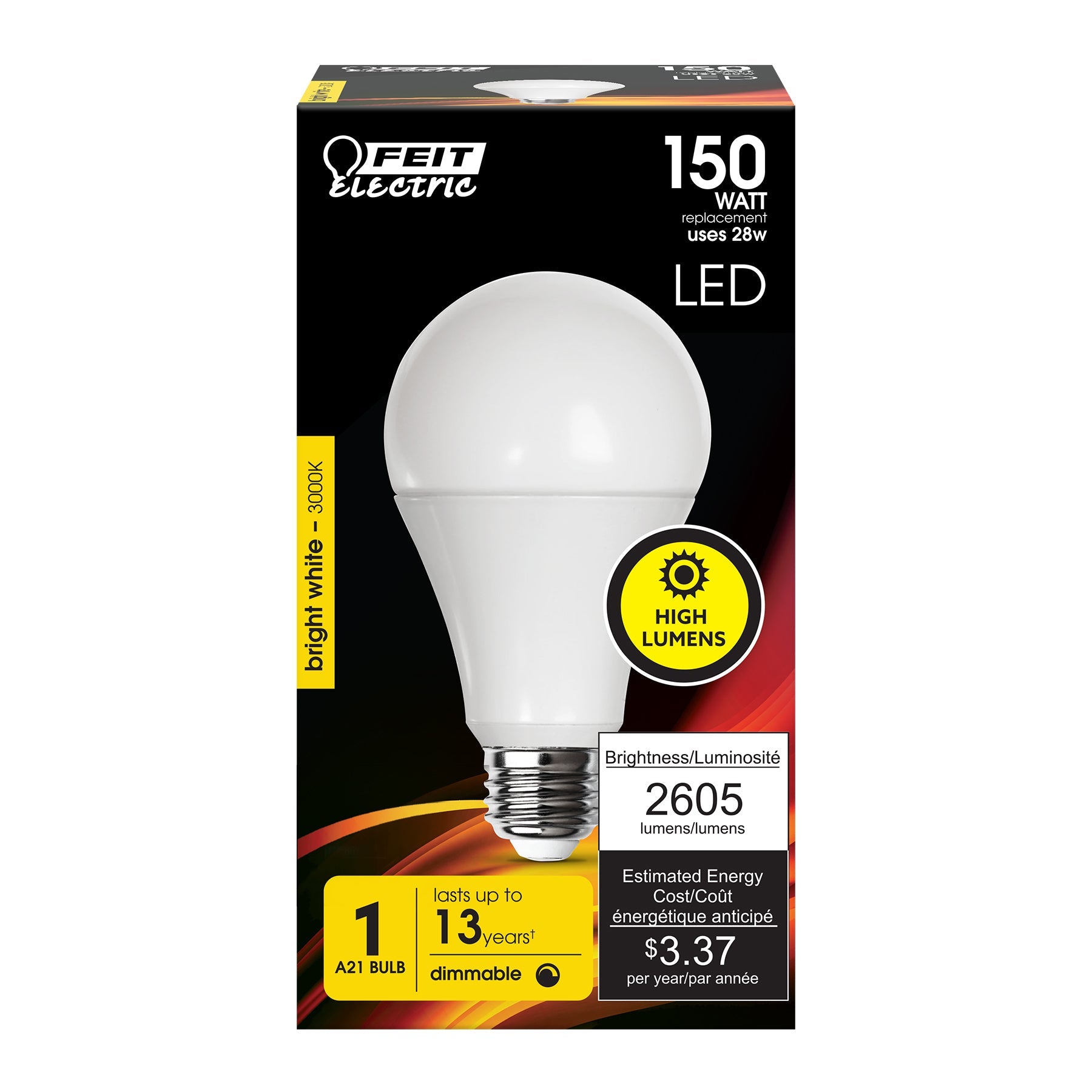 28W (150W Replacement) Bright White (3000K) A21 E26 Base Dimmable High Lumen LED - Worldwide Electric Supplies