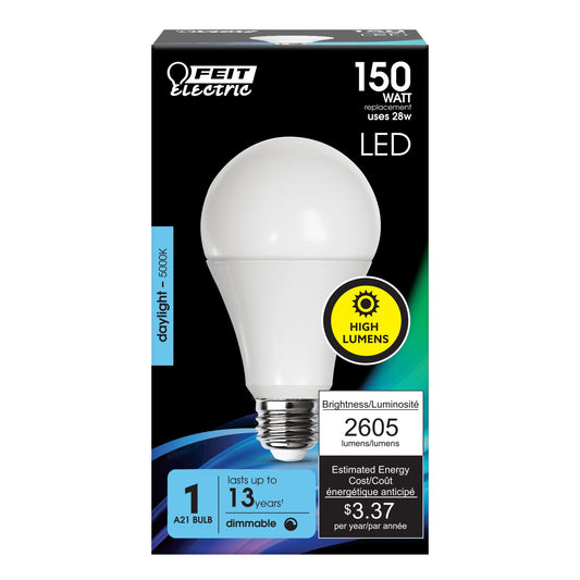 28W (150W Replacement) Daylight (5000K) E26 Base A21 Dimmable High Lumen LED Bulb - Worldwide Electric Supplies