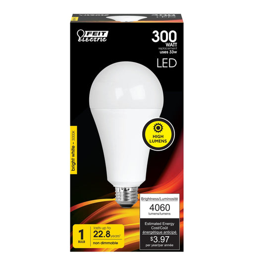 33W (300W Replacement) Bright White (3000K) E26 Base A23 High Output LED - Worldwide Electric Supplies