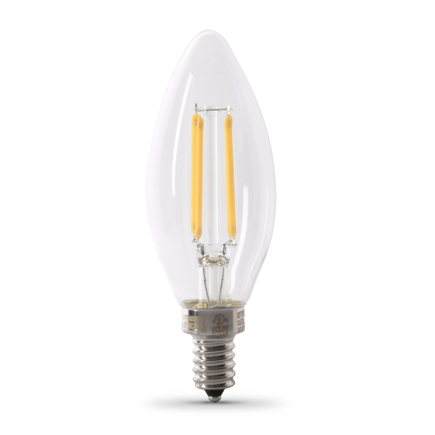 3.3W (40W Replacement) True White (3500K) E12 Base B10 Blunt Tip Dimmable Filament LED (2 - Pack) - Worldwide Electric Supplies