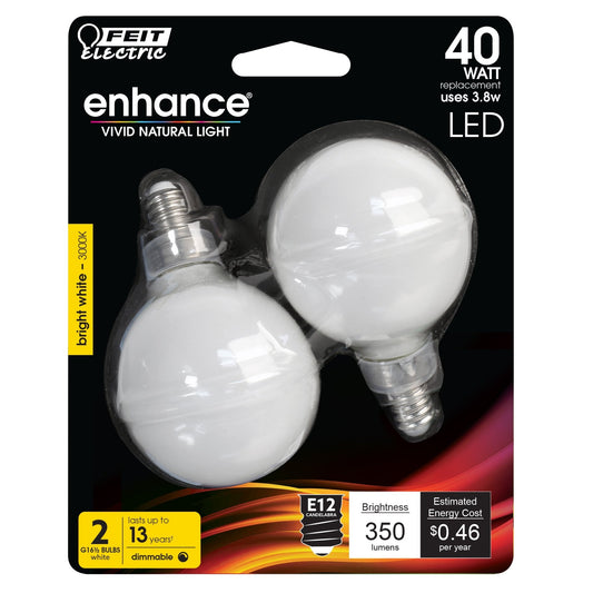 3.8W (40W Replacement) Bright White (3000K) G16 1/2Frost Filament LED Bulb (2 - Pack) - Worldwide Electric Supplies