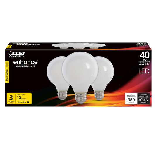 3.8W (40W Replacement) Bright White (3000K) G25 E26 Base Dimmable Enhance Frost Filament LED (3 - Pack) - Worldwide Electric Supplies