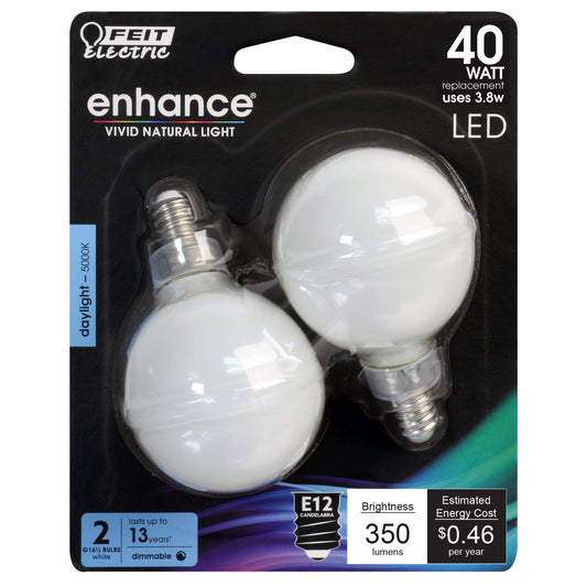 3.8W (40W Replacement) Daylight (5000K) G16 1/2 Frost Filament LED Bulb (2 - Pack) - Worldwide Electric Supplies