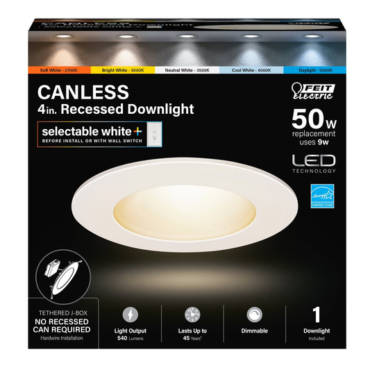 4 in. 50W Replacement Tethered J - Box Selectable White (5CCT) LED Downlight - Worldwide Electric Supplies