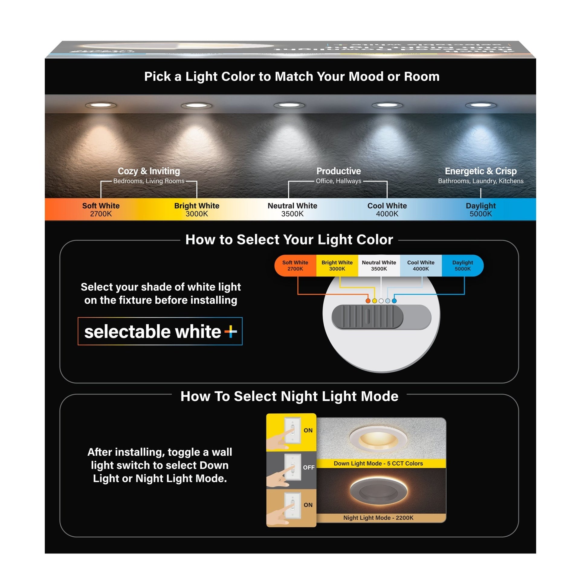 4 in. 7.2W (50W Replacement) Color Selectable LED Downlight With Night Light Mode - Worldwide Electric Supplies