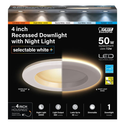 4 in. 7.2W (50W Replacement) Color Selectable LED Downlight With Night Light Mode - Worldwide Electric Supplies