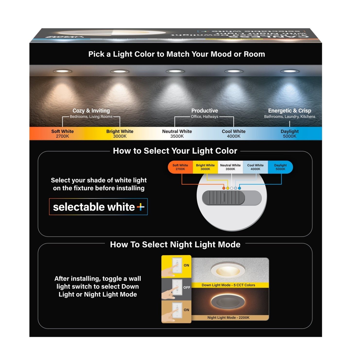 4 in. Tethered J - Box Selectable White (5CCT) LED Downlight With Night Light Mode - Worldwide Electric Supplies
