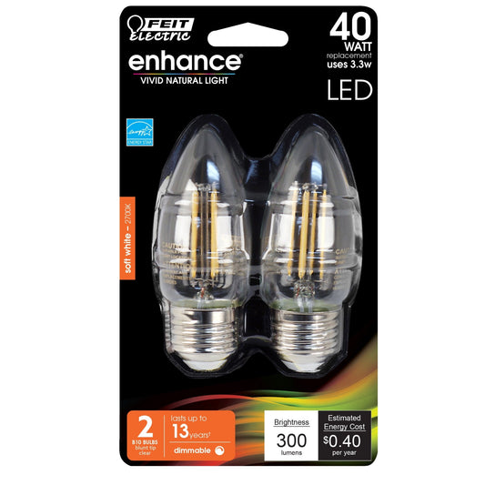 40W Replacement B10 Dimmable Soft White Decorative LED Filament Enhance (2 - Pack) - Worldwide Electric Supplies
