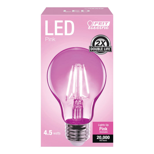 4.5W Clear Glass Pink A19 Dimmable LED Filament Light Bulb - Worldwide Electric Supplies
