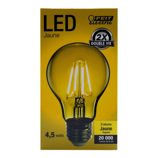 4.5W Clear Glass Transparent Yellow A19 Dimmable LED Filament Light Bulb - Worldwide Electric Supplies