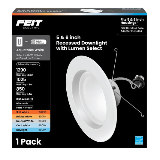 5 - 6 in. 120W Replacement Adjustable White Adjustable Lumens Dimmable High Output Enhance LED Recessed Downlight - Worldwide Electric Supplies