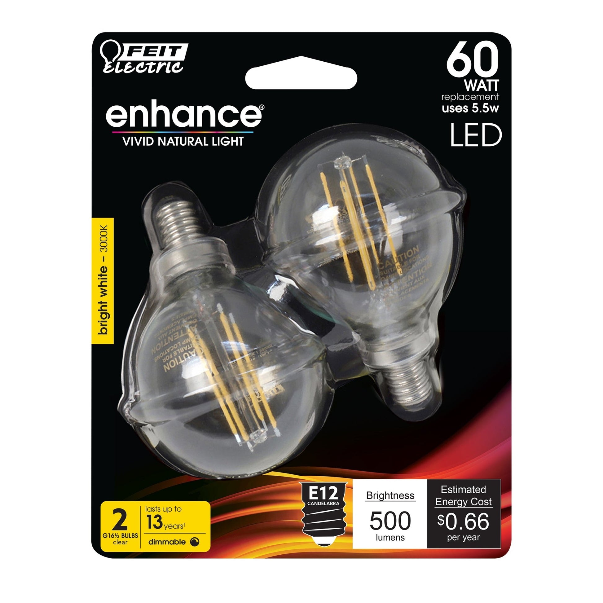 5.5W (60W Replacement) Bright White (3000K) G16 1/2 Filament LED Bulb (2 - Pack) - Worldwide Electric Supplies