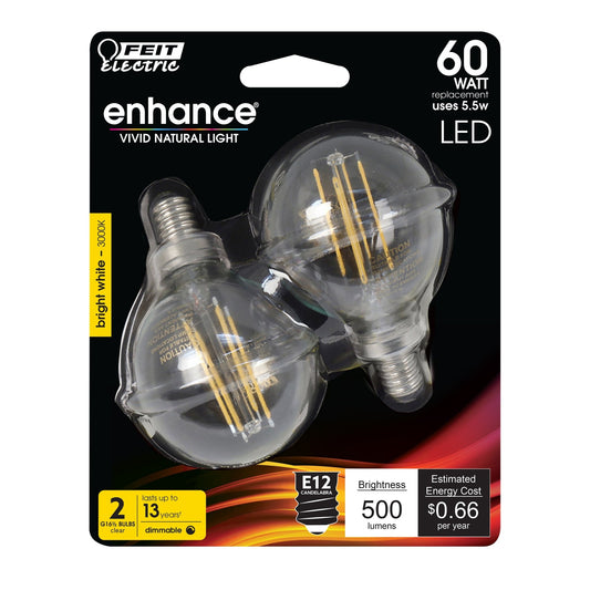 5.5W (60W Replacement) Bright White (3000K) G16 1/2 Filament LED Bulb (2 - Pack) - Worldwide Electric Supplies