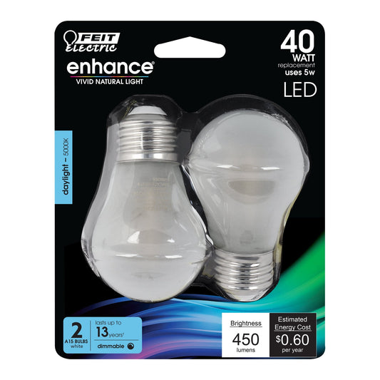 5W (40W Replacement) A15 Dimmable Daylight Frost Glass Filament Enhance (2 - Pack) - Worldwide Electric Supplies