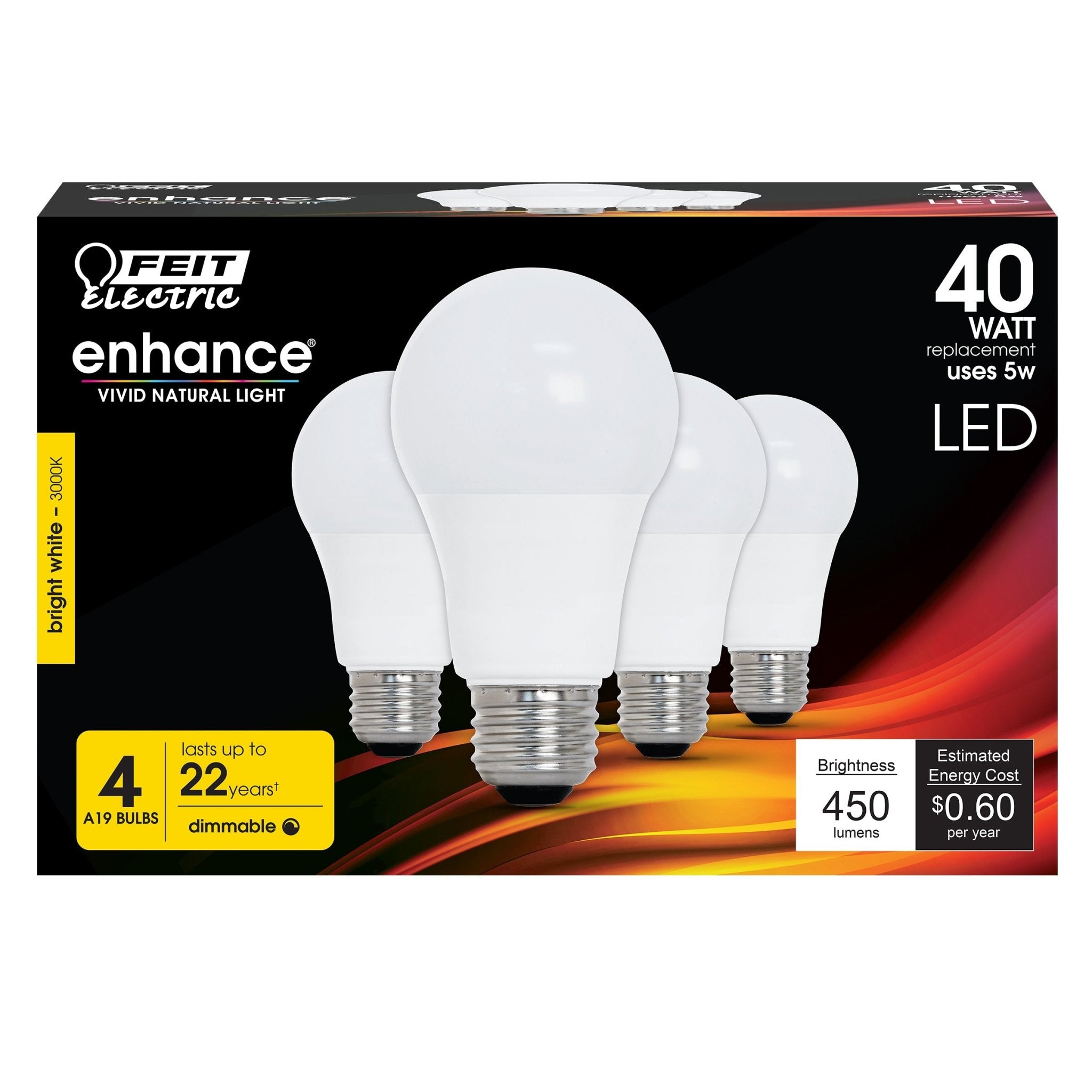 5W (40W Replacement) Bright White (3000K) A19 Dimmable General Purpose LED (4 - Pack) - Worldwide Electric Supplies