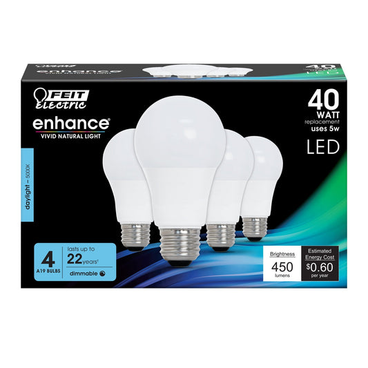 5W (40W Replacement) Daylight (5000K) A19 Dimmable General Purpose LED (4 - Pack) - Worldwide Electric Supplies