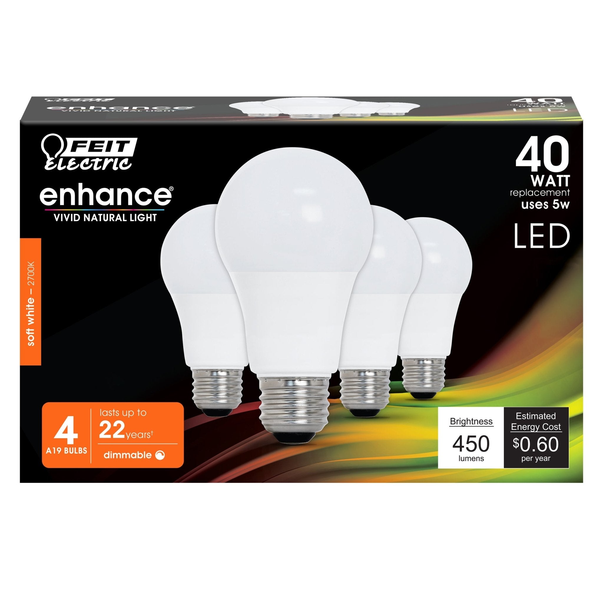5W (40W Replacement) Soft White (2700K) E26 Base A19 Dimmable General Purpose LED (4 - Pack) - Worldwide Electric Supplies