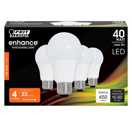 5W (40W Replacement) Soft White (2700K) E26 Base A19 Dimmable General Purpose LED (4 - Pack) - Worldwide Electric Supplies