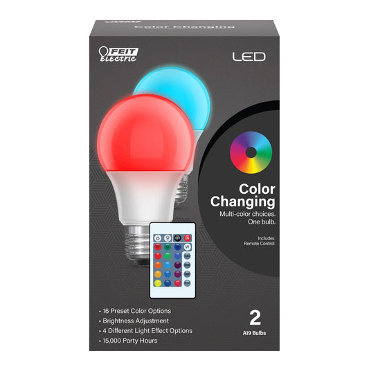 5W Color Changing A19 (E26 Base) LED Party Light Bulb with Remote Control (2 - Pack) - Worldwide Electric Supplies