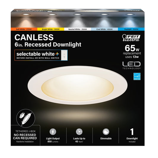 6 in. 65W Replacement Selectable White (5CCT) Tethered J - Box LED Downlight - Worldwide Electric Supplies