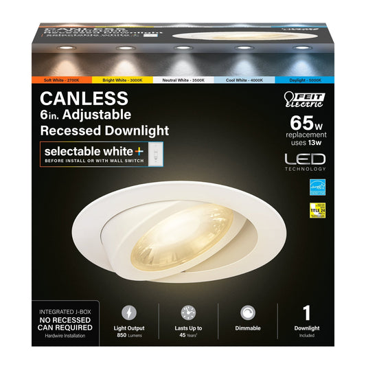 6 in. Selectable White Adjustable Angle Recessed LED Downlight - Worldwide Electric Supplies