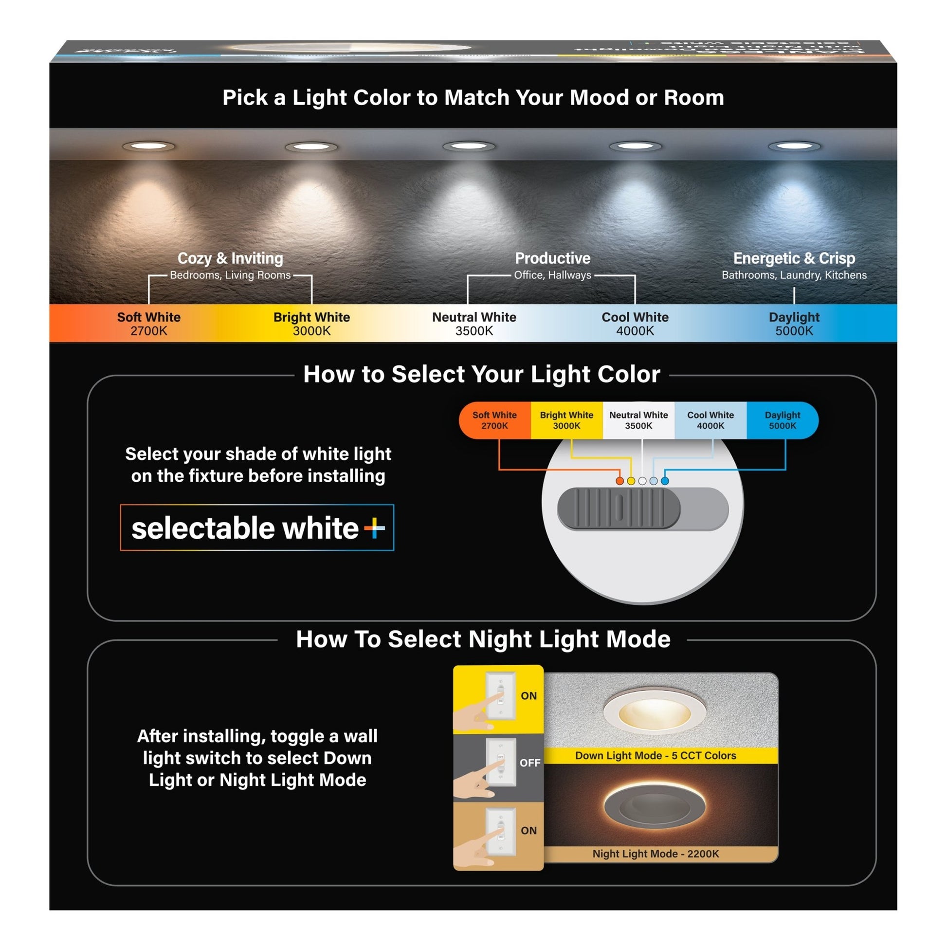 6 in. Tethered J - Box Selectable White (5CCT) High Output LED Downlight With Night Light Mode - Worldwide Electric Supplies