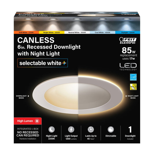 6 in. Tethered J - Box Selectable White (5CCT) High Output LED Downlight With Night Light Mode - Worldwide Electric Supplies
