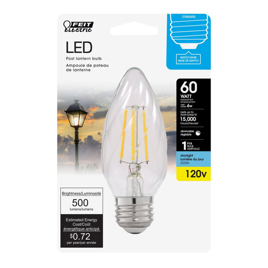 6W (60W Replacement) Daylight (5000K) Clear F15 Dimmable LED Post Lantern Bulb - Worldwide Electric Supplies