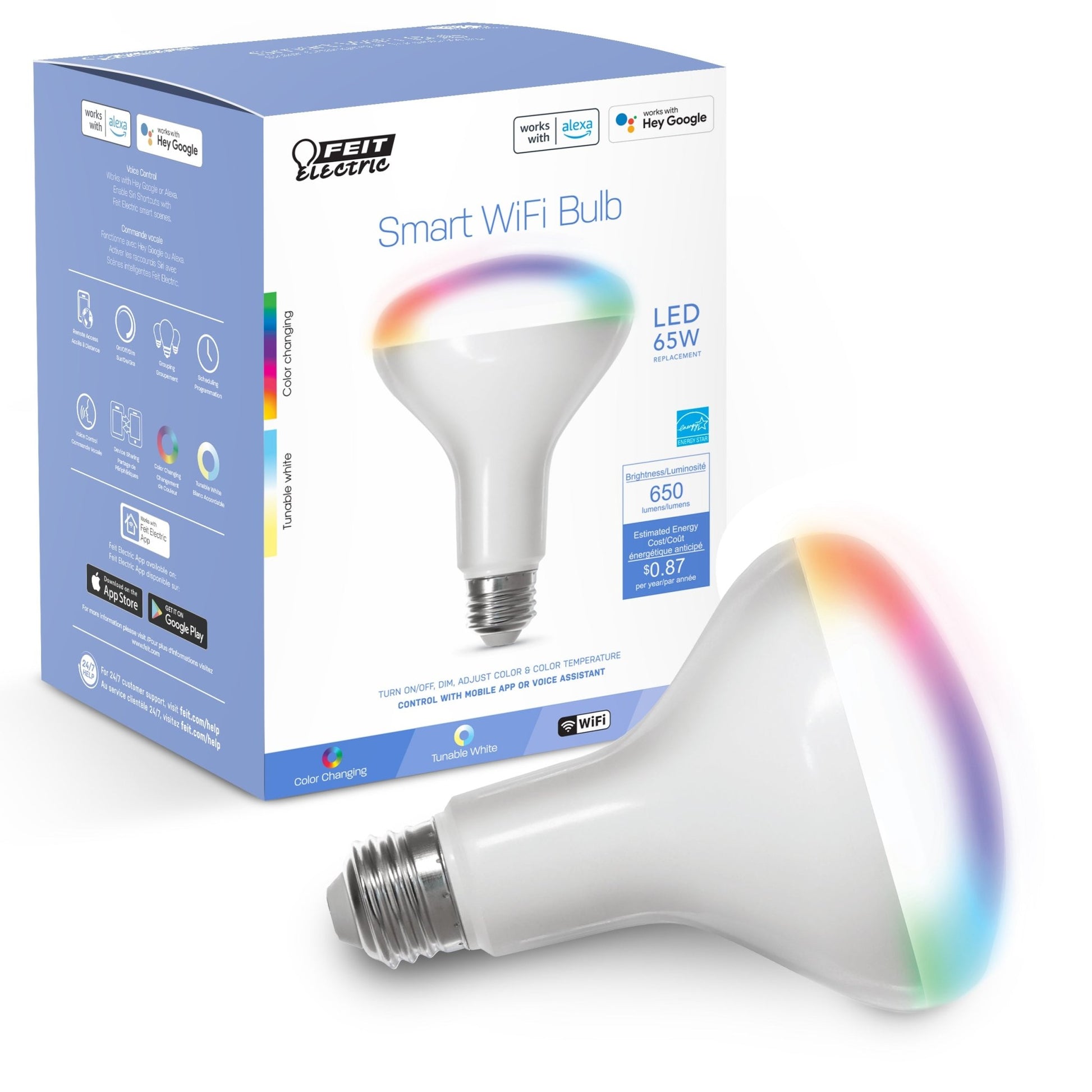 7.2W (65W Replacement) Color Changing E26 Base BR30 Smart Wi - Fi LED Light Bulb - Worldwide Electric Supplies