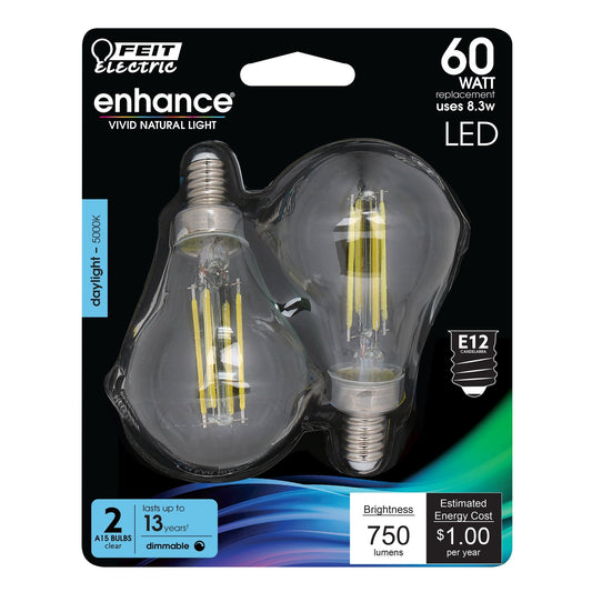 8.3W (60W Replacement) Daylight (5000K) E12 Base A15 Filament LED (2 - Pack) - Worldwide Electric Supplies