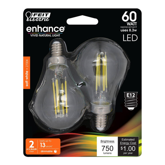 8.3W (60W Replacement) Soft White (2700K) A15 E12 Base Filament LED (2 - Pack) - Worldwide Electric Supplies